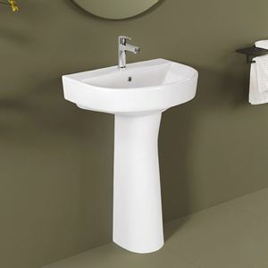 อ่างล้างหน้าแบบตั้งพื้นเซรามิกชิ้นเดียว ดีไซน์ทันสมัย พร้อมท่อระบายน้ำแบบ P-Trap เหมาะสำหรับห้องน้ำในบ้านพักตากอากาศ - Product Image 3