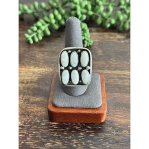 Ella Peters <b>Adjustable</b> Boho <b>Ring</b> White Buffalo & Sterling Silver Cluster with Oval Cut Natural Stone Bezel Set Everyday Wear - Product Image 2