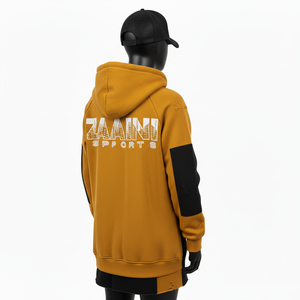 Sudadera con Capucha Completa para Mujer, Mezcla de Algodón de Alta Calidad, Felpa de 320 GSM, Color Mostaza, Panel Negro, Logotipo Personalizado, Sudaderas Básicas - Product Image 5