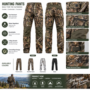 Pantalon de chasse camouflage, pantalon cargo d'extérieur, résistant aux déchirures, hydrofuge, respirant, genoux renforcés - Product Image 1
