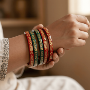 <b>Red</b> & Green Ethnic Floral Lac Bangles Set of 5-Fashionable Gift for Women - Product Image 1