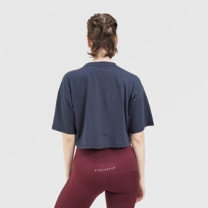 T-shirt Oversize Ease Motion Bleu Marine en Jersey 100% Coton - Product Image 2