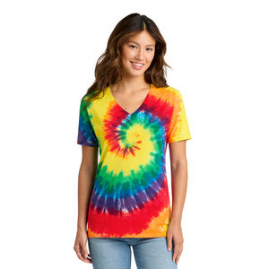 Tie Dye V Neck Cotton Tee | <b>Rainbow</b> Color Casual <b>T</b> <b>Shirt</b> | Custom Logo Printing | Wholesale Bulk Orders Available - Product Image 1