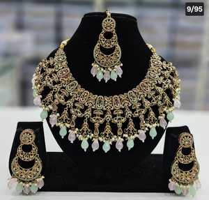 Conjunto de joyería nupcial de lujo de fabricante indio, collar étnico tradicional, pendientes y Mangtika, conjunto para mujer, diseño de moda - Product Image 5