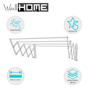 Séchoir à linge mural extensible en métal Well Home 80x3m - Product Image 2