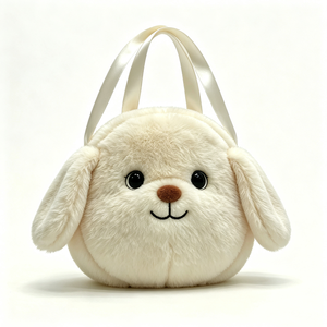 Textura suave y afelpada personalizada, color crema/blanco marfil, adorable diseño de perro con orejas caídas, bolso de felpa color crema pastel. - Product Image 1