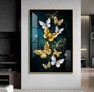 Nueva Decoración de Pared Vertical de Lujo con Alas de Mariposa en Oro y Plata Hechas a Mano, Marco de Aluminio |   Acabado Brillante en Vidrio/Acrílico - Product Image 5