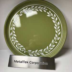 Bandeja de servir amarilla con estampado de hojas blancas hechas a mano, organizador multiusos, Color personalizado para aperitivos y bebidas, bandejas redondas decorativas - Product Image 3