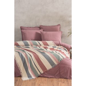 Varol Luxury 100% Natural Cotton Muslin Woven Yarn Dyed <b>Bedspread</b> <b>Quilt</b> 230x250 cm Striped Pattern 4-Layer Stitching Washable - Product Image 3