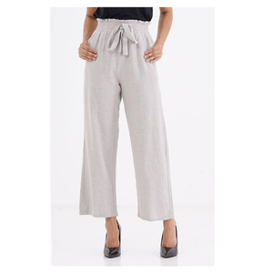 Pantalon droit en toile respirante pour femme, taille mi-haute, coupe régulière, résistant aux plis, avec taille élastique et dentelle, style tendance - Product Image 3