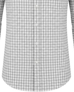 Camisa formal a cuadros gris claro y blanco para hombre, de manga larga, con botones, informal, para oficina, de algodón, estilo vestir. - Product Image 6