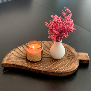 Plateau décoratif en forme de feuille en bois de manguier pour servir des fruits apéritif fromage biscuits Dessert café cuisine en bois table à manger utilisation - Product Image 5