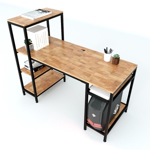 Integrated Bookshelf <b>Computer</b> <b>Desk</b> with Iron Frame and Rubber Wood COD68050 - Product Image 1