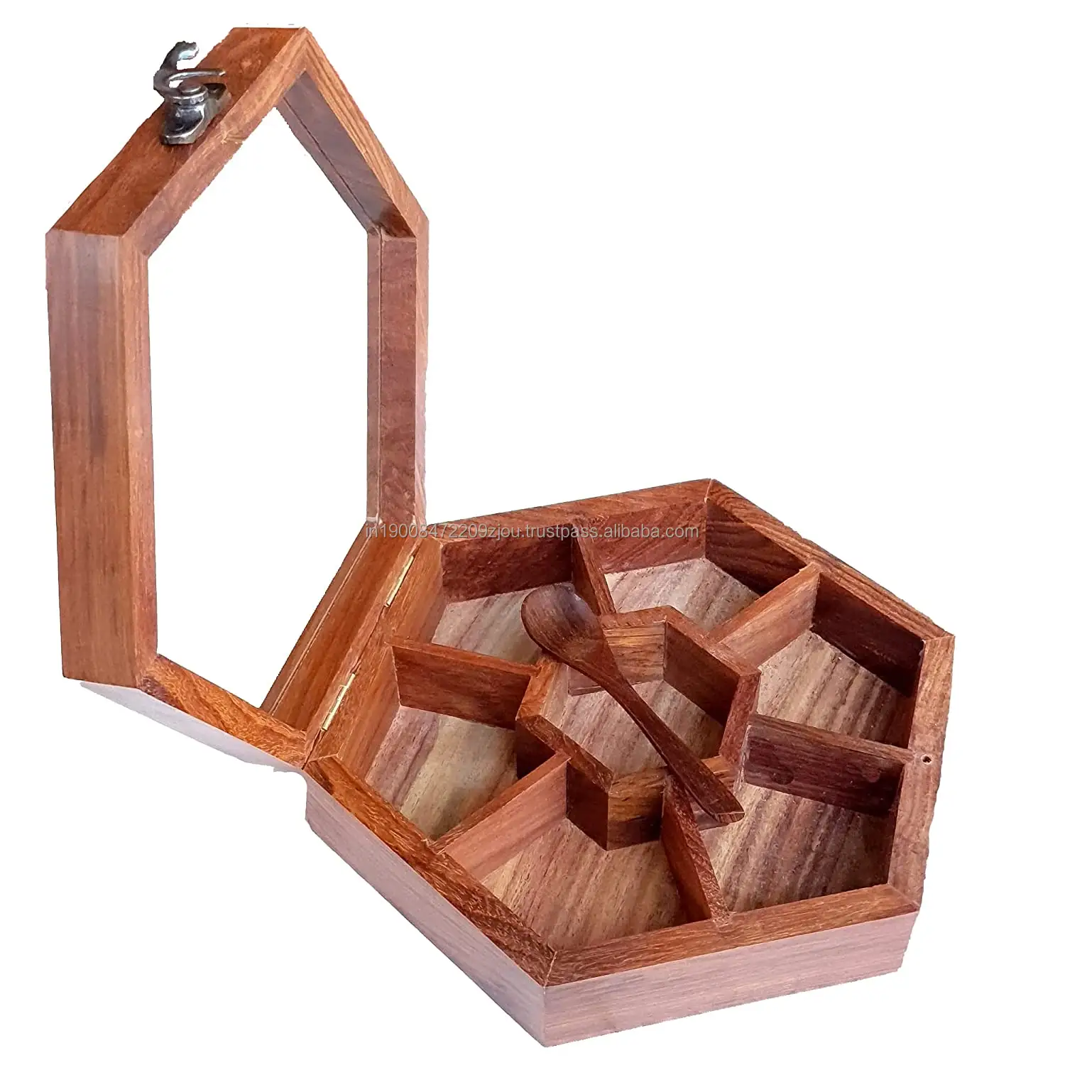 Fit Doos Hele Kruiden Gevuld In Een Acacia Hout Spice Houten Spice Box Met Lepel 7 Compartiment