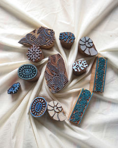 Bloque de Impresión de Madera con Diseño Floral y de Peces Hecho a Mano |   Bloques de Impresión Indios, Madera de Teca - Product Image 1