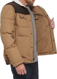 Veste épaisse d'hiver pour homme en cuir bouffant avec col montant en fausse fourrure en toile manteau chaud et coupe-vent de bonne qualité - Product Image 5