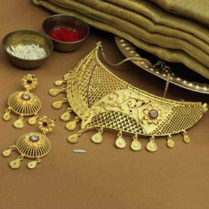 Vente en gros conception florale traditionnelle 14K 18K 24K or rempli rubis pierre colliers ras du cou boîte ensemble de bijoux de chaîne - Product Image 1