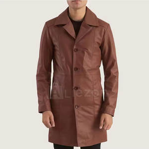 เสื้อโค้ทหนังสำหรับผู้ชายเสื้อโค้ทหนังยาวดีไซน์ทันสมัย - Product Image 3