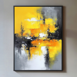 <span class=keywords><strong>Peinture</strong></span> murale abstraite moderne de haute qualité, faite à la main, en <span class=keywords><strong>acrylique</strong></span> sur toile, noir et blanc, jaune brûlé, avec cadre - Product Image 2