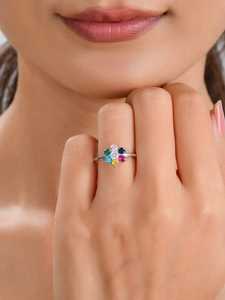 Bague élégante en or massif 14k pour femme Moissanite multicolore avec grappe de fleurs Conception florale de pierres précieuses claires pour bijoux de fiançailles - Product Image 3