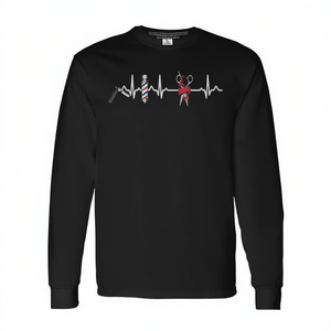 <b>Barber</b> Heartbeat Pole Shirt Long Sleeve T-Shirt Haircut Comb <b>Blade</b> Beard Design - Product Image 2