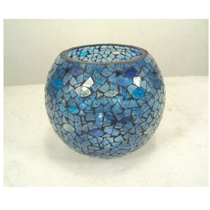 Bougeoir votif en verre fini mosaïque d'argent forme ronde pour la décoration de table de noël de fête décorative à la maison - Product Image 3