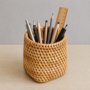 Panier porte-ustensiles en rotin fait main, paniers de rangement faits à la main, rotin naturel, moderne, multifonction, fabriqué au Vietnam - Product Image 3
