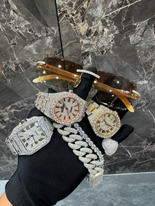 Combo de 5 |   Lunettes de soleil en moissanite, bague, toute montre en moissanite, chaîne cubaine en moissanite, bracelet tennis en moissanite personnalisé - Product Image 3