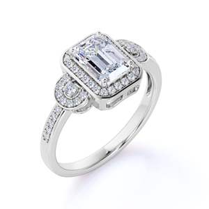 Anillo de compromiso Emerald Diamond Halo para mujer - Product Image 3