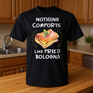 T-shirt Fried Bologna Sandwich unisex per adulti, manica corta, girocollo, stampa digitale, abbigliamento comfort food - Product Image 3
