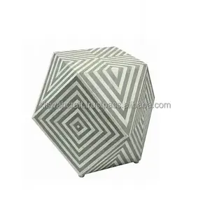 Modern Elegant Black & <b>White</b> Bone Inlay <b>Table</b> Stool Attractive Unique Design for Home Living Room Furniture - Product Image 3