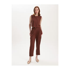Pantalons en viscose et lin pour femmes avec ceinture élastique, ensembles confortables - Product Image 1