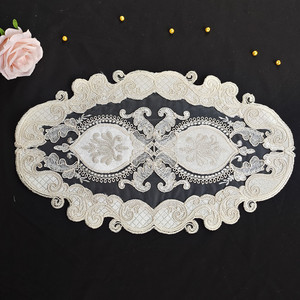 Napperon ovale en organza brodé <span class=keywords><strong>de</strong></span> dentelle européenne, <span class=keywords><strong>chemin</strong></span> <span class=keywords><strong>de</strong></span> <span class=keywords><strong>table</strong></span> décoratif <span class=keywords><strong>de</strong></span> luxe pour la maison et les mariages - Product Image 5