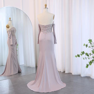 Jancember SCZ193 gaun <span class=keywords><strong>Prom</strong></span> malam putri duyung belahan lebar merah muda Dusty Pink seksi - Product Image 2