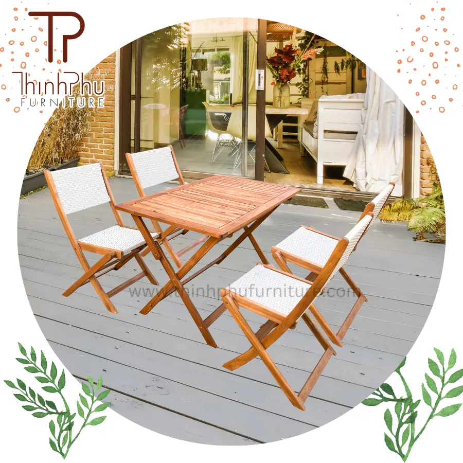 Houten Dinette Sets Restaurant Bistro Eettafel 4 Stoelen Sets Fabrikant Vietnam Leverancier