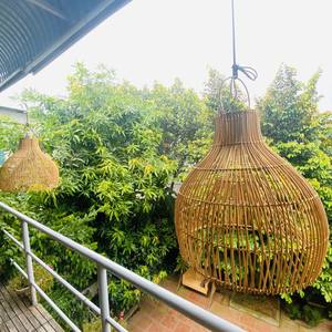 Abat-jour rond et deux couches en rotin, lampe suspendue, lumière moderne et abat-jour d'extérieur - Product Image 3