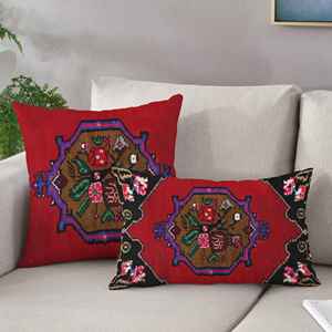 Funda de Almohada con Diseño Geométrico de Kilim Turco: Cojín Suave Hecho a Mano, Solo Funda - Product Image 1