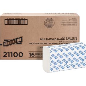 Serviettes en papier multiplis Genuine Joe, blanches, 1 pli, 250 serviettes/paquet, 16 paquets/caisse (GJO21100) - Product Image 1