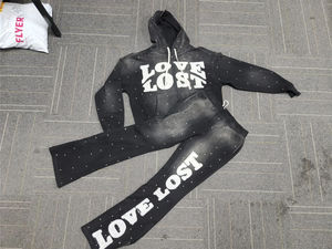 Parche bordado OEM 100% chándales de algodón Sudadera con capucha y pantalones de chándal Traje de sudor bordado de retales de dos piezas Servicio OEM - Product Image 2