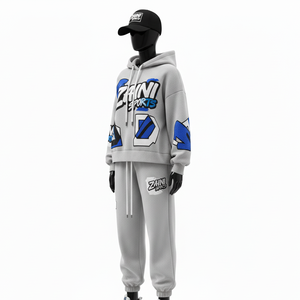 <b>Women</b> High Quality 300 GSM Fleece <b>Tracksuit</b> Soft Cotton Polyester Fabric <b>Grey</b> Hoodie Custom Logo Set <b>Tracksuits</b> Plus size - Product Image 4