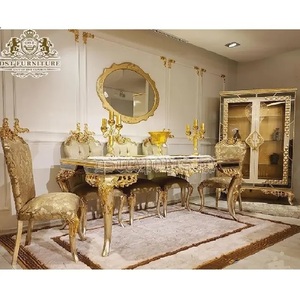 Ensemble de table à manger baroque en bois massif de luxe fait à la main ensemble de table à manger 8 places nouvellement conçu meubles de salle à manger européens en bois massif - Product Image 1