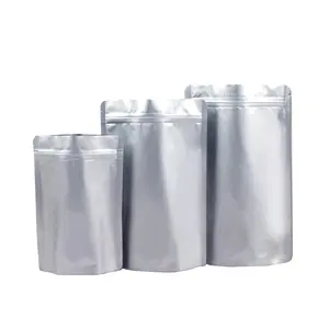 Factory Directly Plain Food Snack Mylar Pure Aluminum Foil Silver Packaging With Zipper Stand Up Pouches