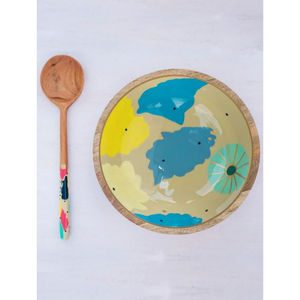 Modern Style Wooden <b>Bowl</b> <b>Set</b> with Bright Color Enamel Print for Serving <b>Soup</b> Salad Dinnerware for Restaurant Home for Parties - Product Image 2