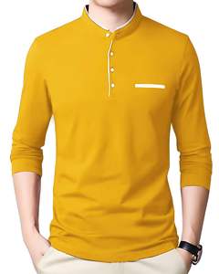 High Quality Low Moq 240gsm 100% Cotton <b>T</b> <b>Shirt</b> Custom Brand Blank Plain Plus Size <b>Men's</b> Full Sleeves <b>T</b> <b>Shirt</b> with <b>Henley</b> Neck - Product Image 2