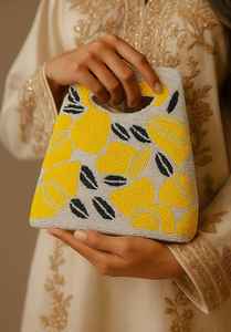 vLemon Beaded <b>Bag</b>, Purse Lemon Beaded Lemon <b>Clutch</b>, Yellow Lemon Summer Vacation Purse, Unique <b>White</b> Beaded <b>Clutch</b> Lemon - Product Image 2