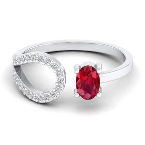 Anillo de Plata de Ley 925 con Rubí Ovalado de 0.5 Quilates y Moissanita, Precio al por Mayor de REYES, Joyería de Regalo de Aniversario de Alta Gama - Product Image 1