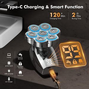 Kit de toilettage 5-en-1, rasoir électrique rechargeable USB, tondeuse à cheveux pour crâne chauve, affichage LED, rasoir rotatif humide/sec, étanche IPX7, cinq lames - Product Image 3
