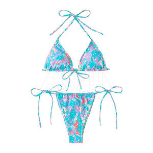 ชุดบิกินี่ทรงสามเหลี่ยมสำหรับผู้หญิง พิมพ์ลายตามสั่ง ชุดว่ายน้ำผูกข้าง เซ็กซี่ ชุดชายหาดสองชิ้น รับผลิตแบบ OEM ODM - Product Image 1