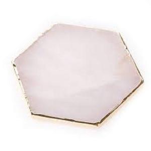 Sous-verre à thé en quartz rose Belle forme hexagonale Jante en or sculptée Style amour Pierre précieuse de qualité supérieure Cristal naturel - Product Image 4