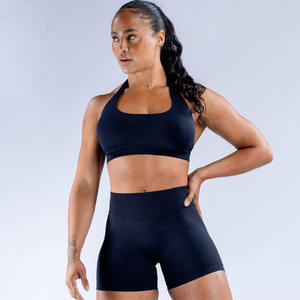 ชุดโยคะ2ชิ้นคอวีแขนยาวระบายอากาศได้ดีเลกกิ้งผ้ายืดสูงแห้งเร็วโลโก้ด้านหน้าตามสั่ง - Product Image 3